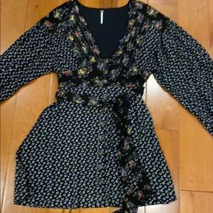 Free people dress black with flowers low cut